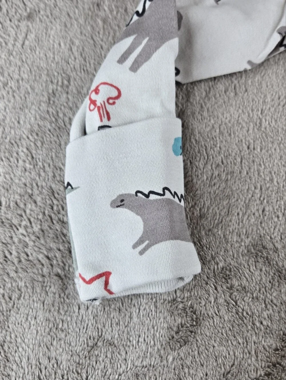 Tea Collection White Baby Sleeper PJ Footie with Dino Teal and Gray Prints 6-9 M